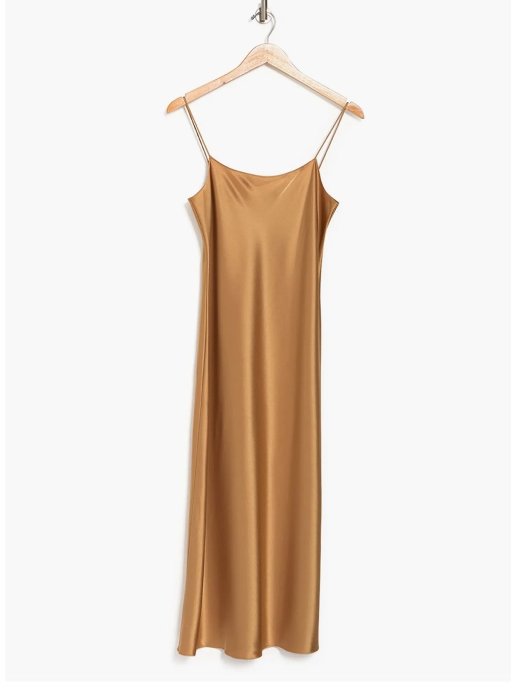 Theory Telson Flat Sateen Midi Slip Dress in Bronze